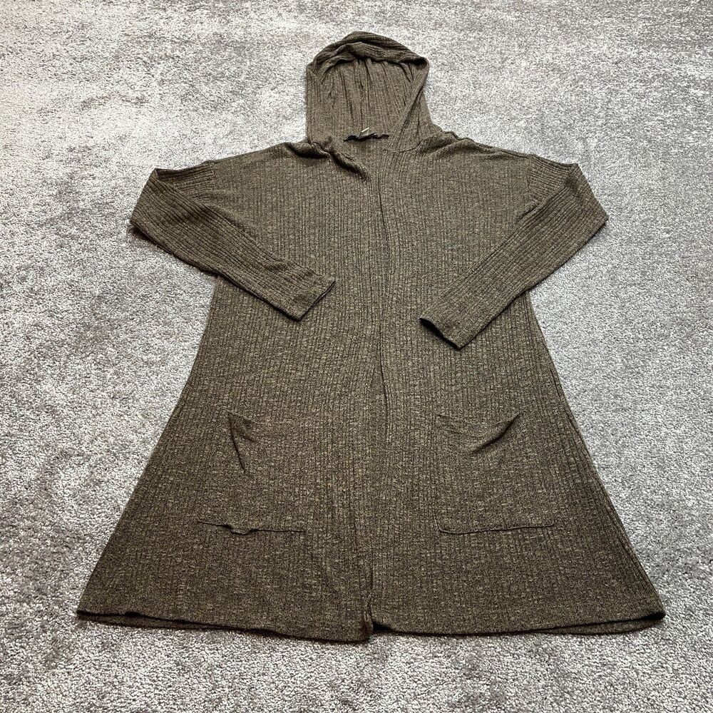 American Eagle Sweater Womens XS Brown Cardigan Open Waflle Knit Pockets Hooded